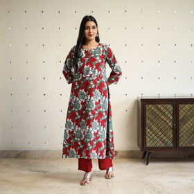  Multicolor A-Line Cotton Block Print Sanganeri Kurta