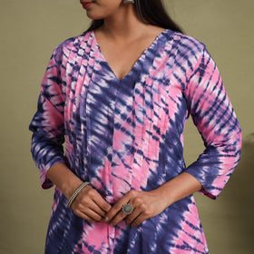 Multicolor A-Line Tie & Dye Cotton Pintuck Shibori Kurta for Women