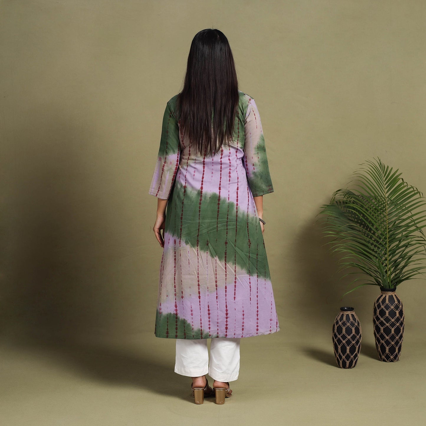 Multicolor A-Line Tie & Dye Cotton Pintuck Shibori Kurta for Women