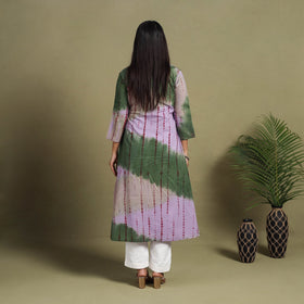 Multicolor A-Line Tie & Dye Cotton Pintuck Shibori Kurta for Women
