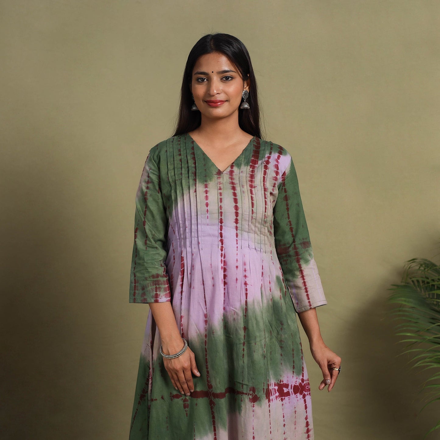 Multicolor A-Line Tie & Dye Cotton Pintuck Shibori Kurta for Women