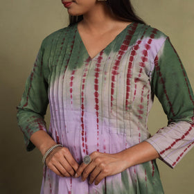 Multicolor A-Line Tie & Dye Cotton Pintuck Shibori Kurta for Women