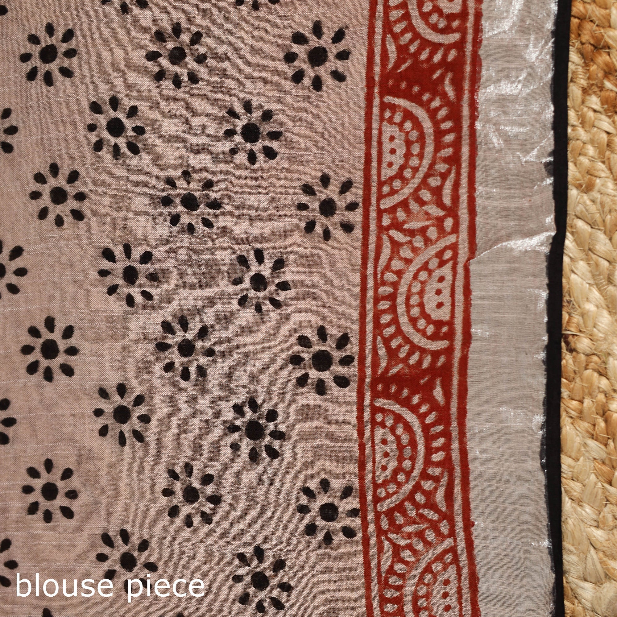 Linen hand bagru saree with zari border 03 - handcrafted