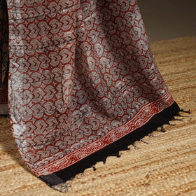 Linen hand bagru saree with zari border 03 - handcrafted