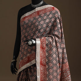 Linen hand bagru saree with zari border 03 - handcrafted