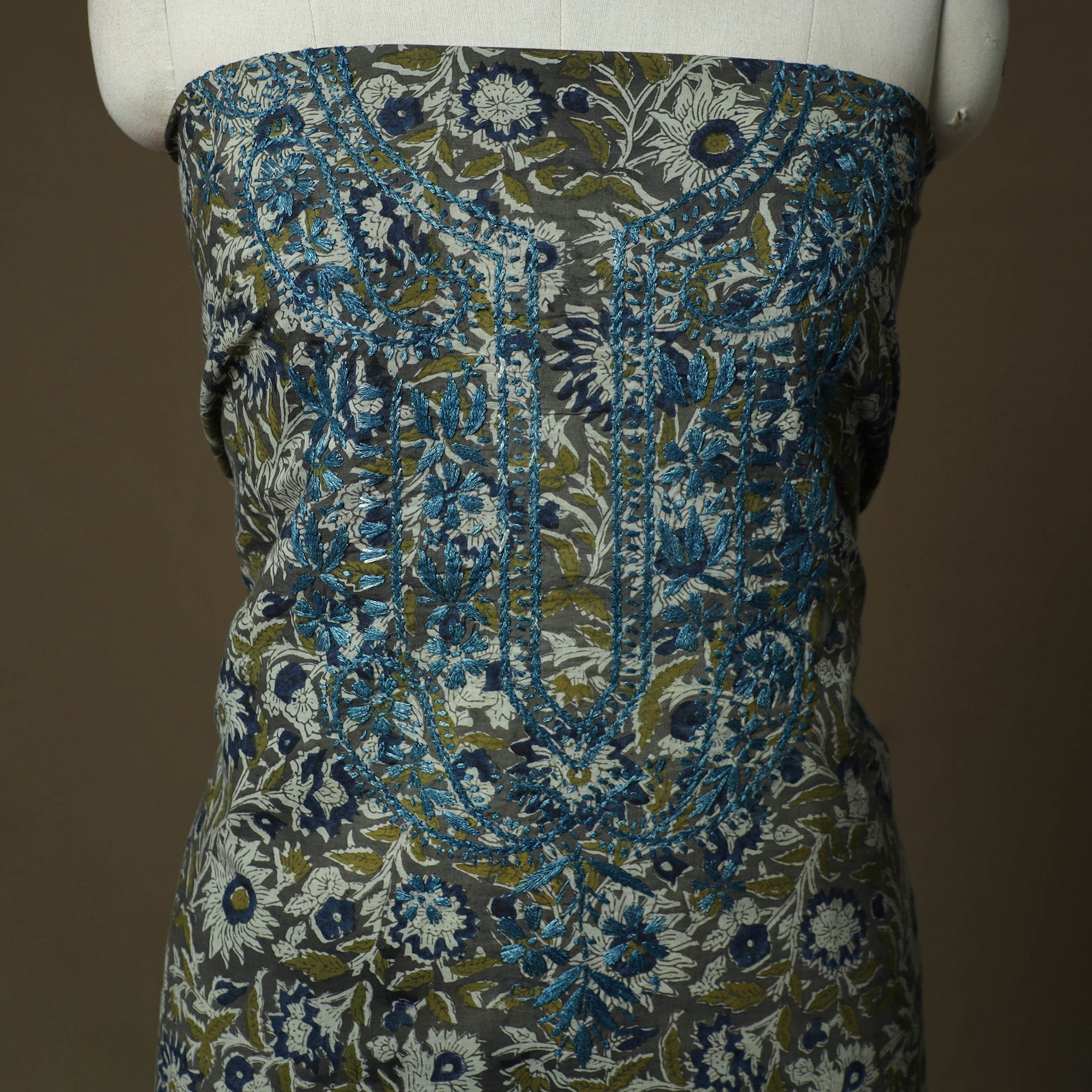 Lucknowi chikankari hand work kalamkari unstitched kurta
