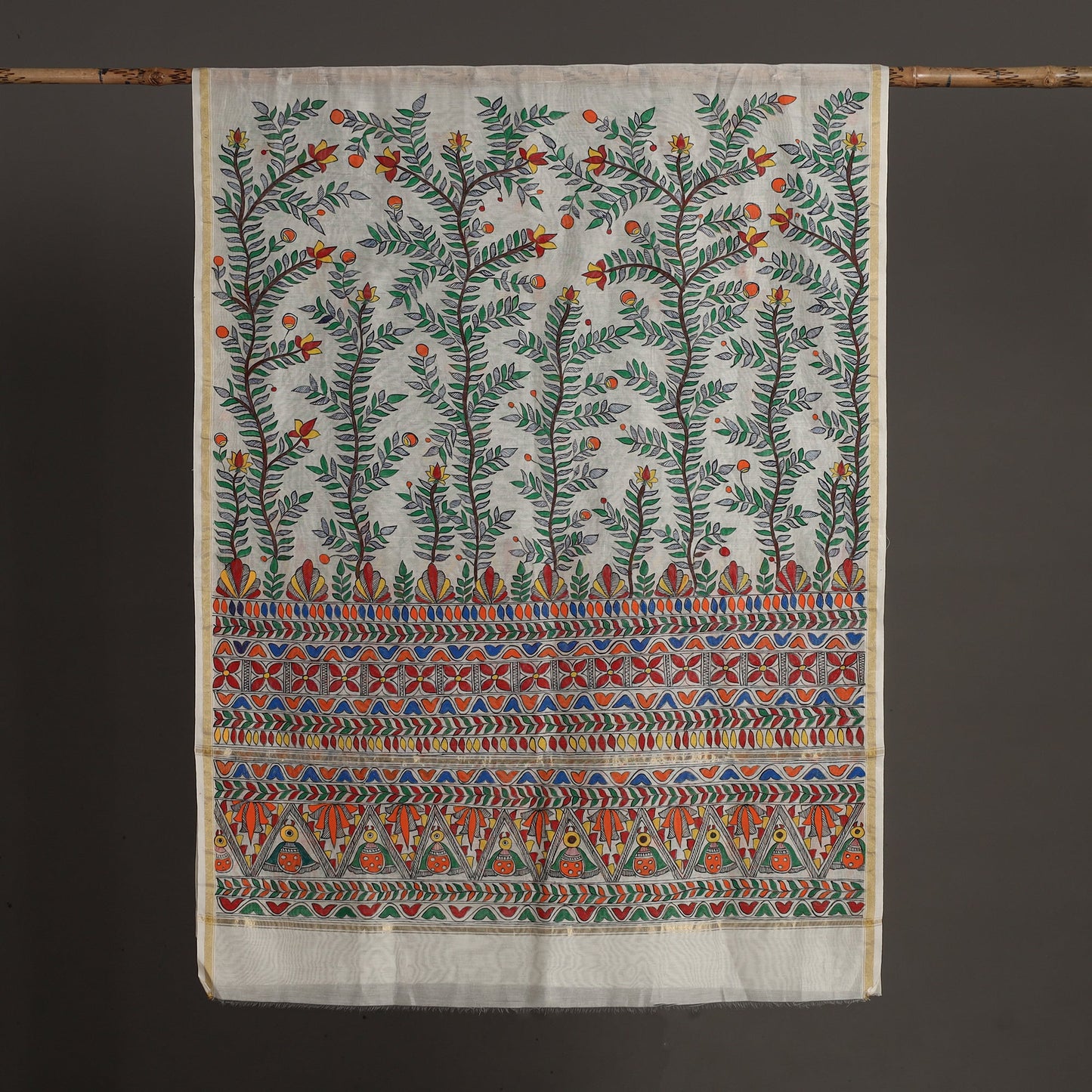 Multicolor - madhubani handpainted chanderi silk handloom