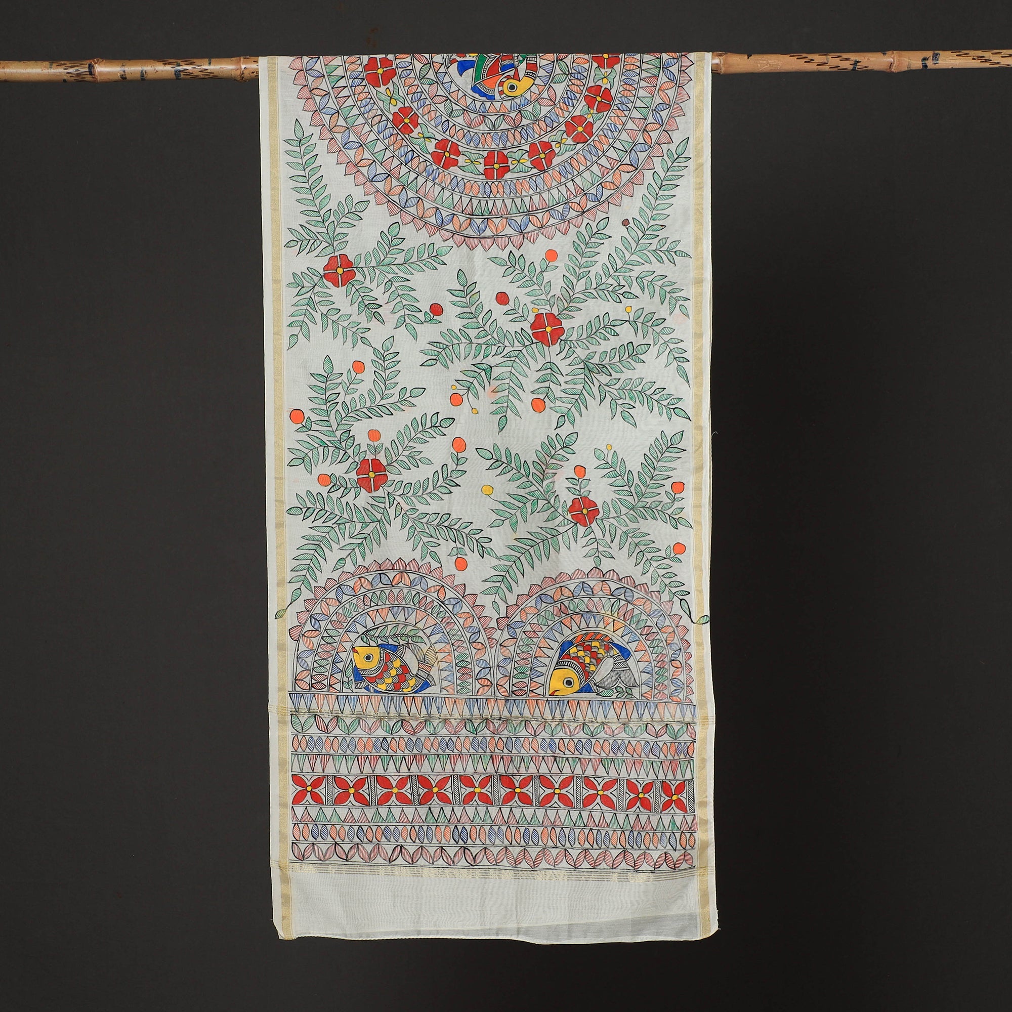  Madhubani Handpainted Chanderi Silk Handloom Stole 
