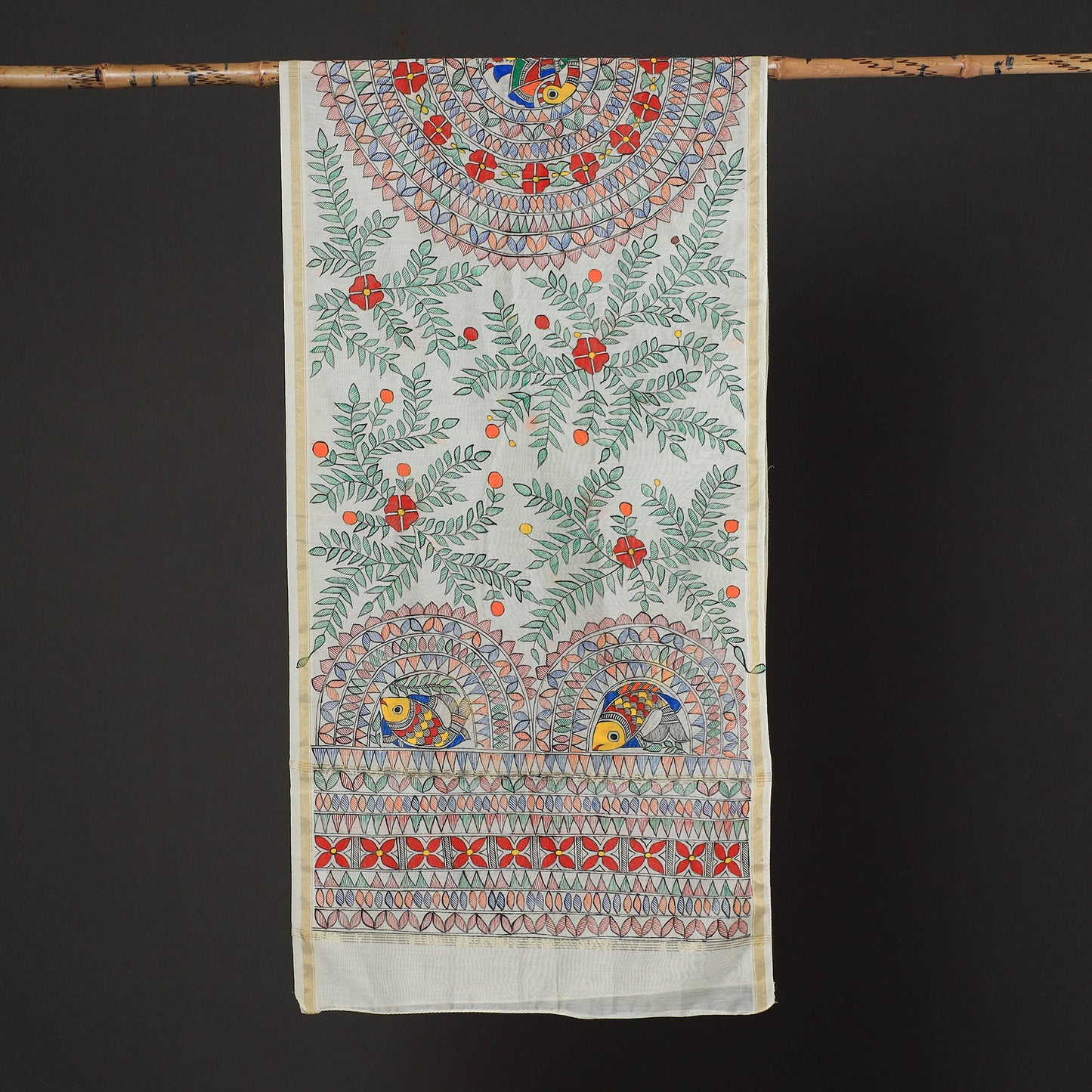  Madhubani Handpainted Chanderi Silk Handloom Stole 