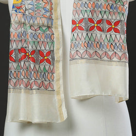  Madhubani Handpainted Chanderi Silk Handloom Stole 