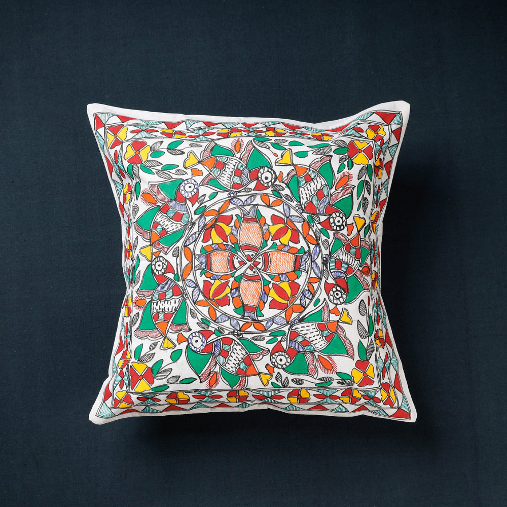 Buy Madhubani Handpainted Cotton Cushion Covers by Ruchi Jha Online at iTokri.com
