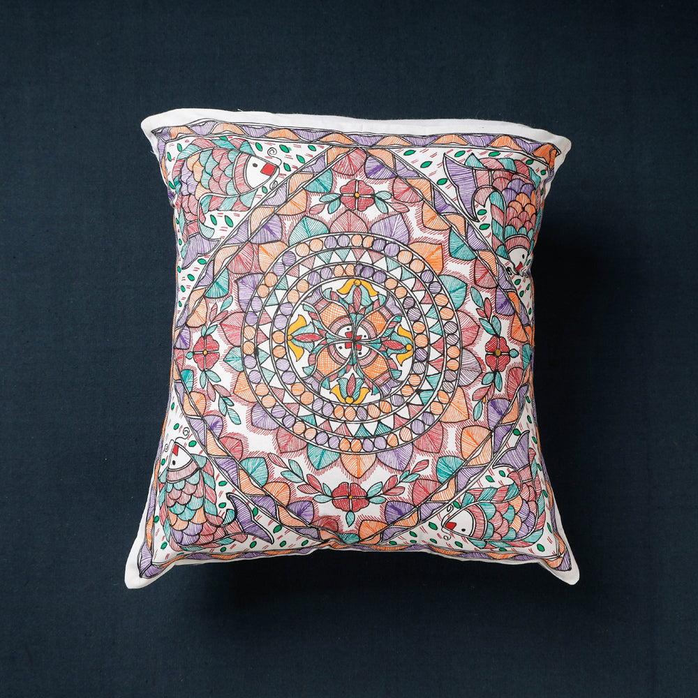 Buy Madhubani Handpainted Cotton Cushion Covers by Ruchi Jha Online at iTokri.com