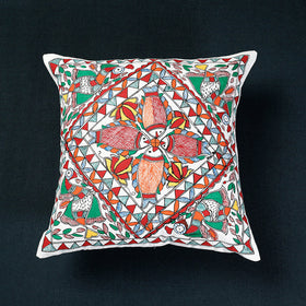  Multicolor Madhubani Handpainted Cotton Cushion Cover