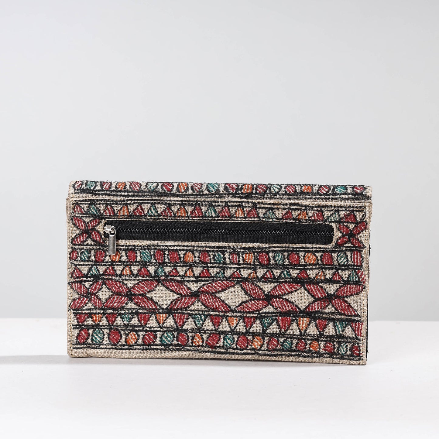 Multicolor Madhubani Handpainted Jute Cotton Clutch