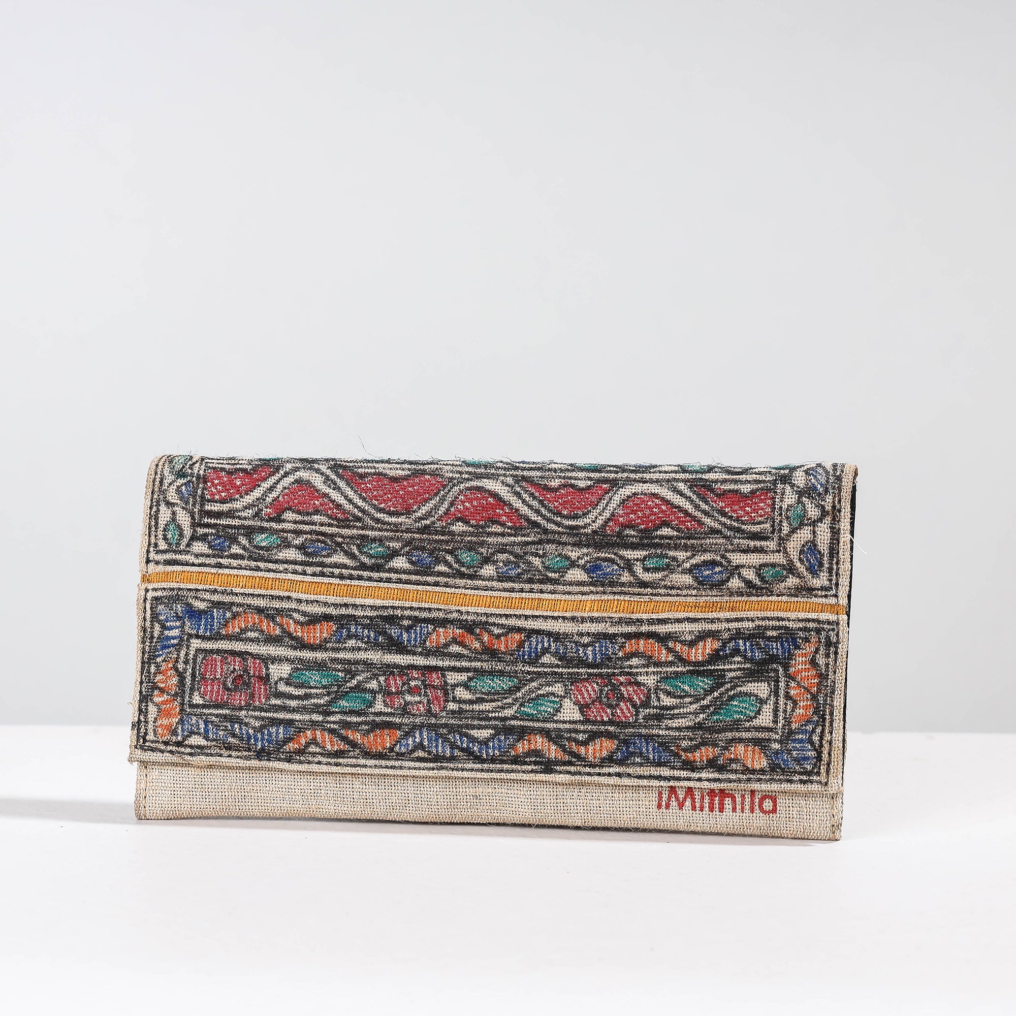 Multicolor Madhubani Handpainted Jute Cotton Clutch
