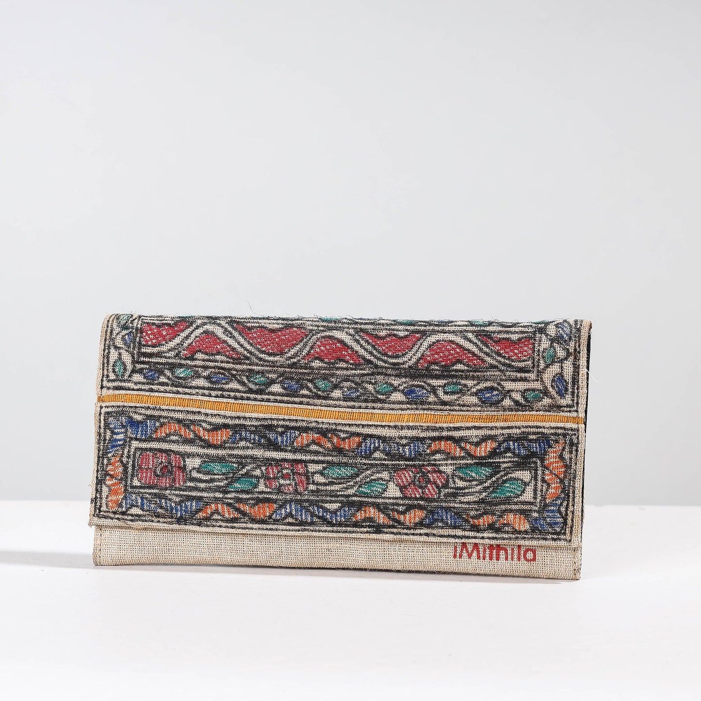 Multicolor Madhubani Handpainted Jute Cotton Clutch