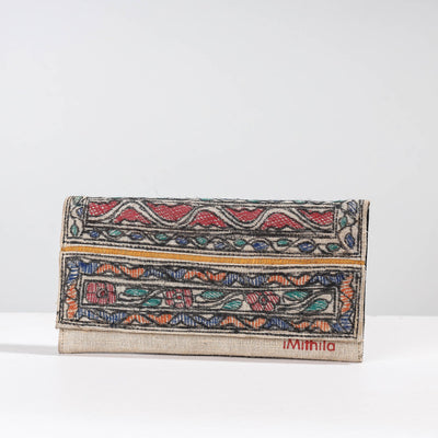 Multicolor Madhubani Handpainted Jute Cotton Clutch
