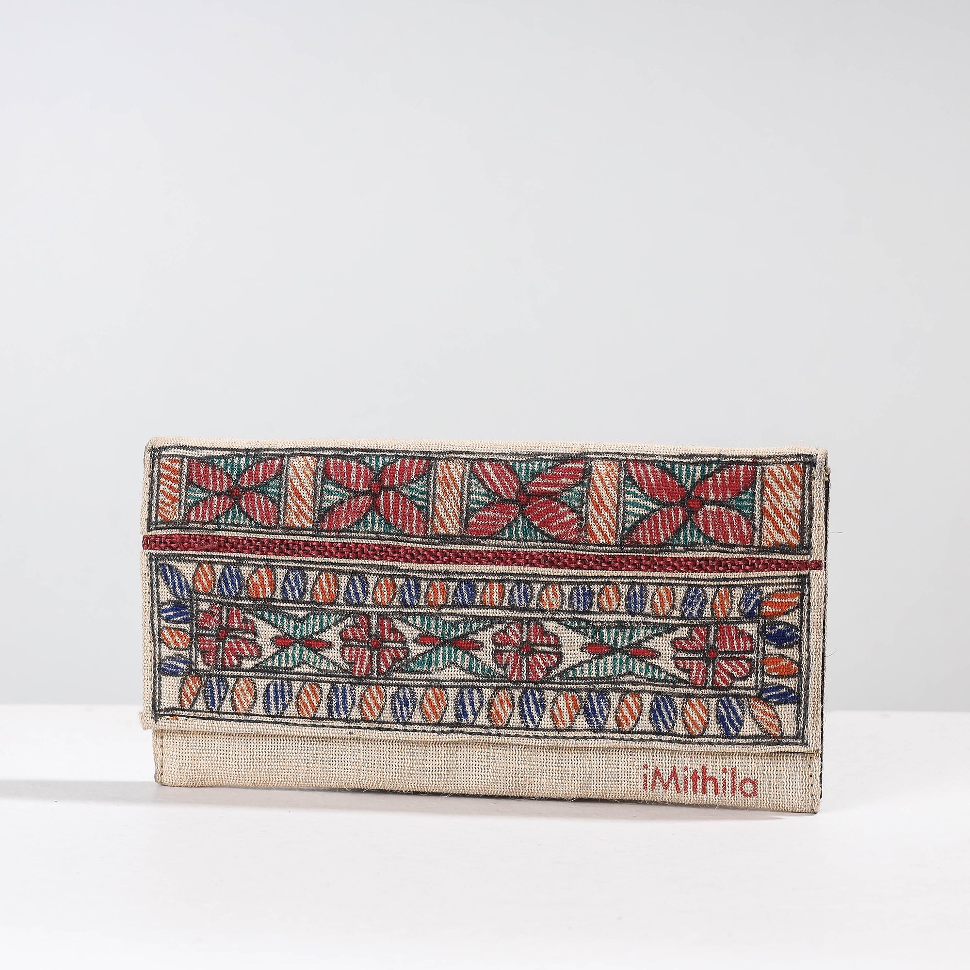 Multicolor Madhubani Handpainted Jute Cotton Clutch
