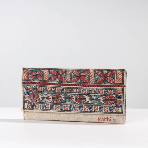 Multicolor Madhubani Handpainted Jute Cotton Clutch