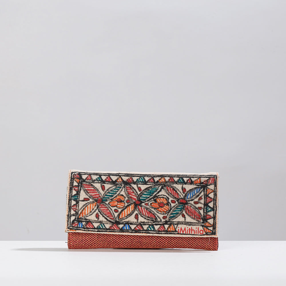 Multicolor Madhubani Handpainted Jute Cotton Clutch