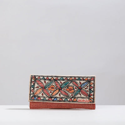 Multicolor Madhubani Handpainted Jute Cotton Clutch