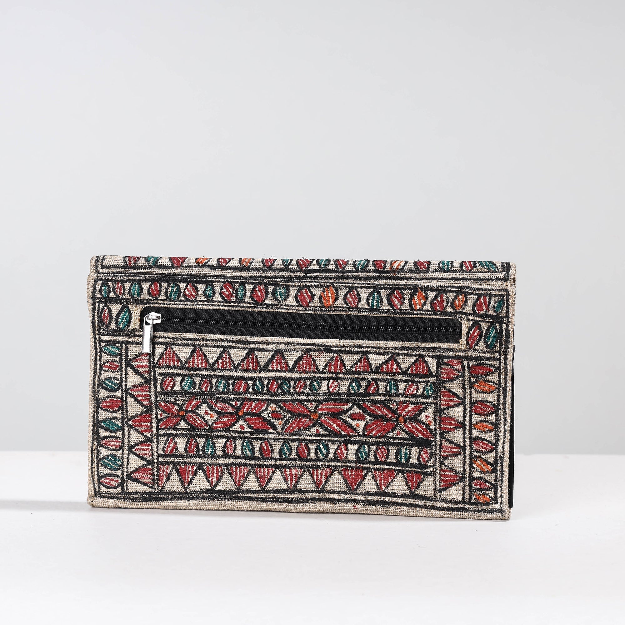 Multicolor Madhubani Handpainted Jute Cotton Clutch