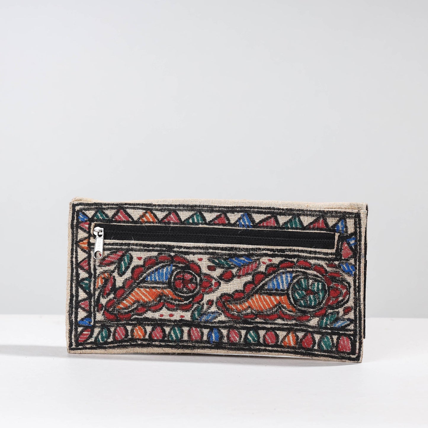 Multicolor Madhubani Handpainted Jute Cotton Clutch