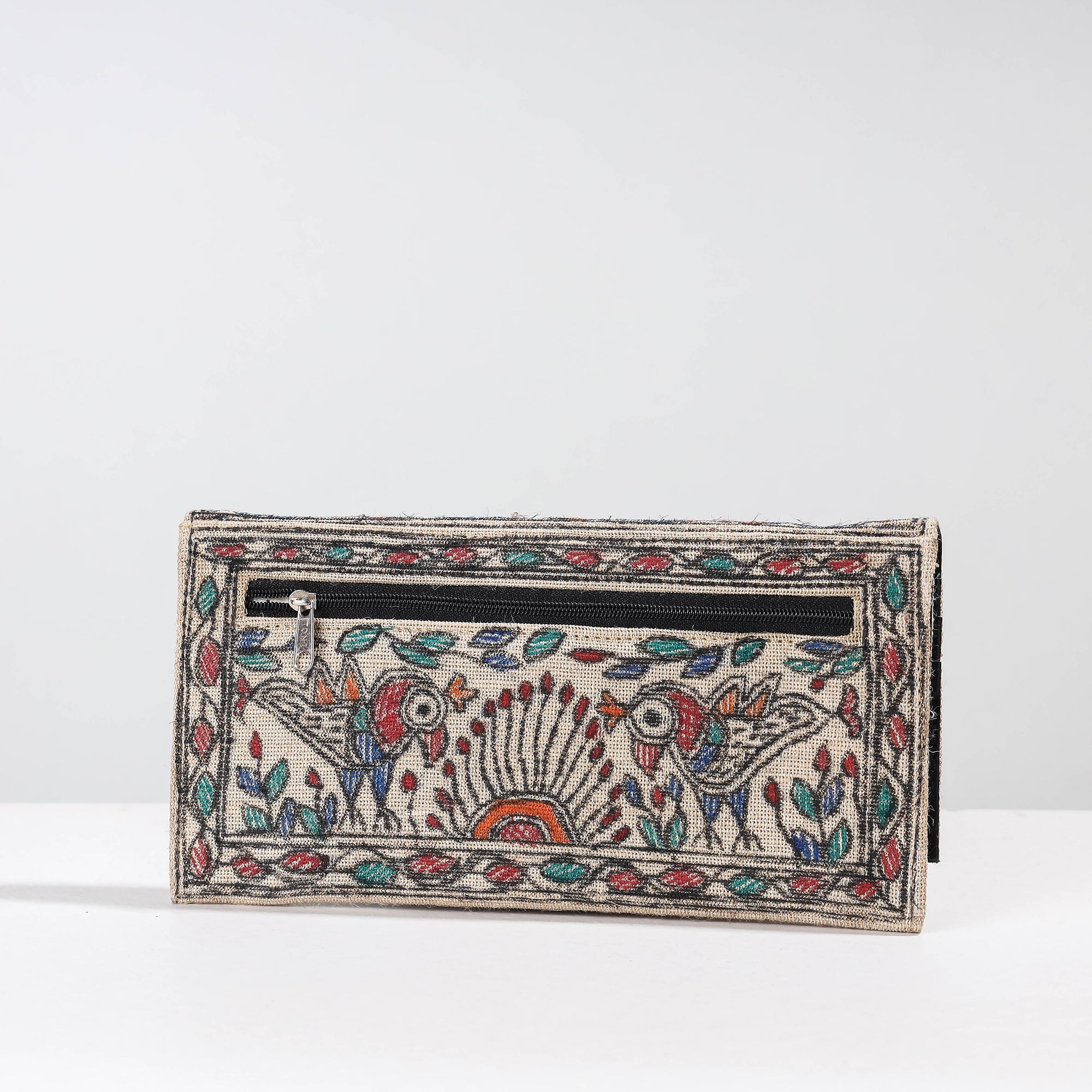 Multicolor Madhubani Handpainted Jute Cotton Clutch