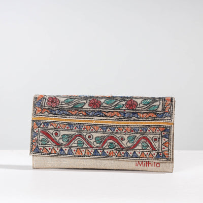 Multicolor Madhubani Handpainted Jute Cotton Clutch