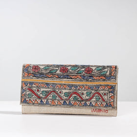 Multicolor Madhubani Handpainted Jute Cotton Clutch