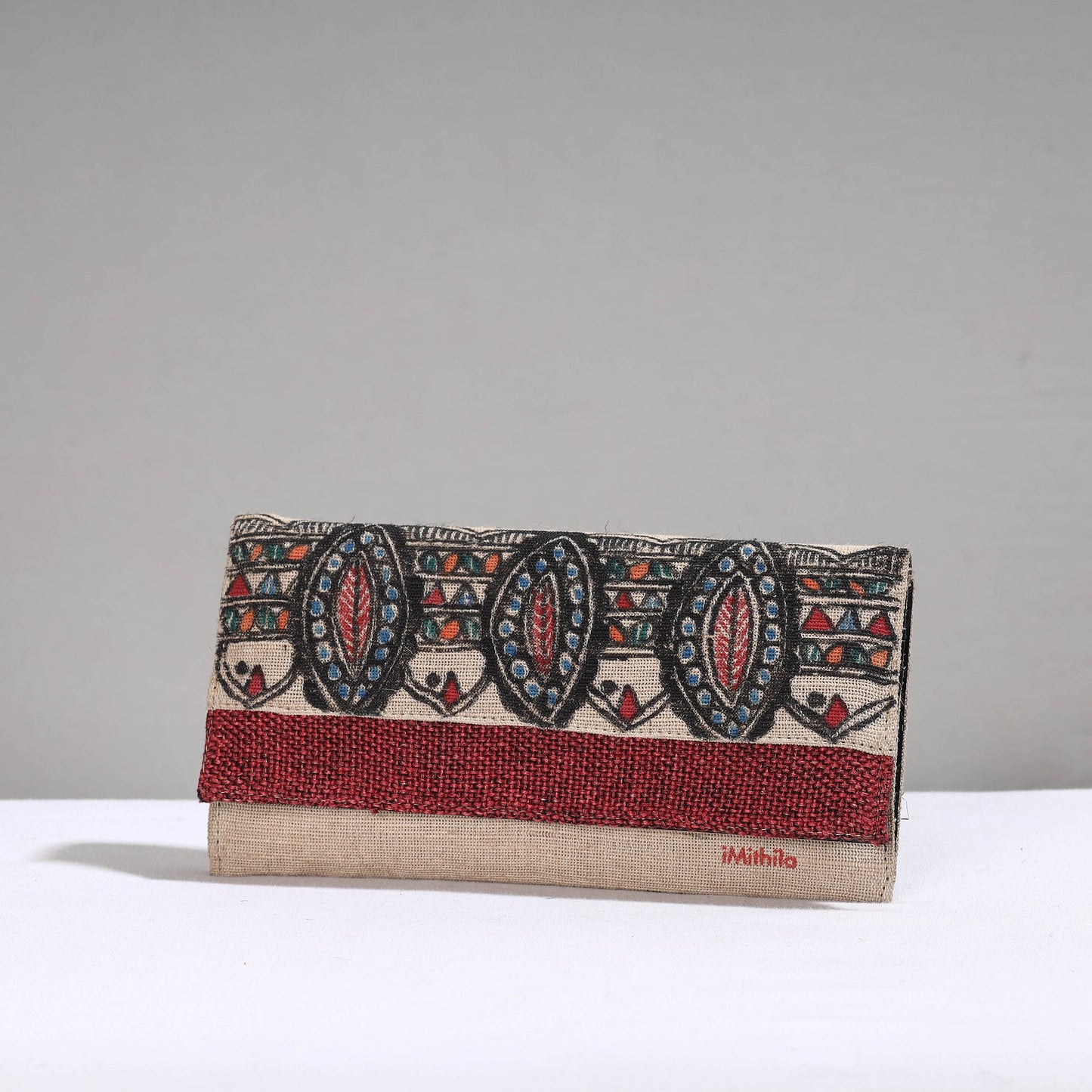 Multicolor Madhubani Handpainted Jute Cotton Clutch