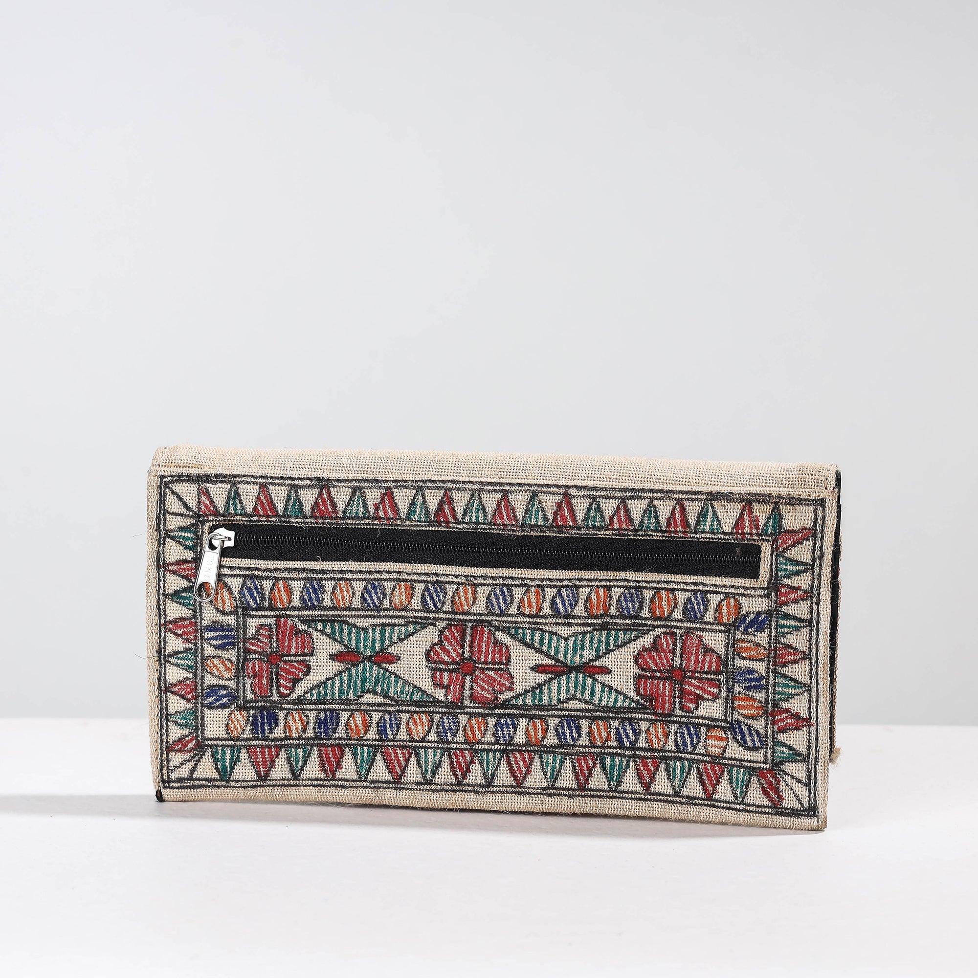 Multicolor Madhubani Handpainted Jute Cotton Clutch