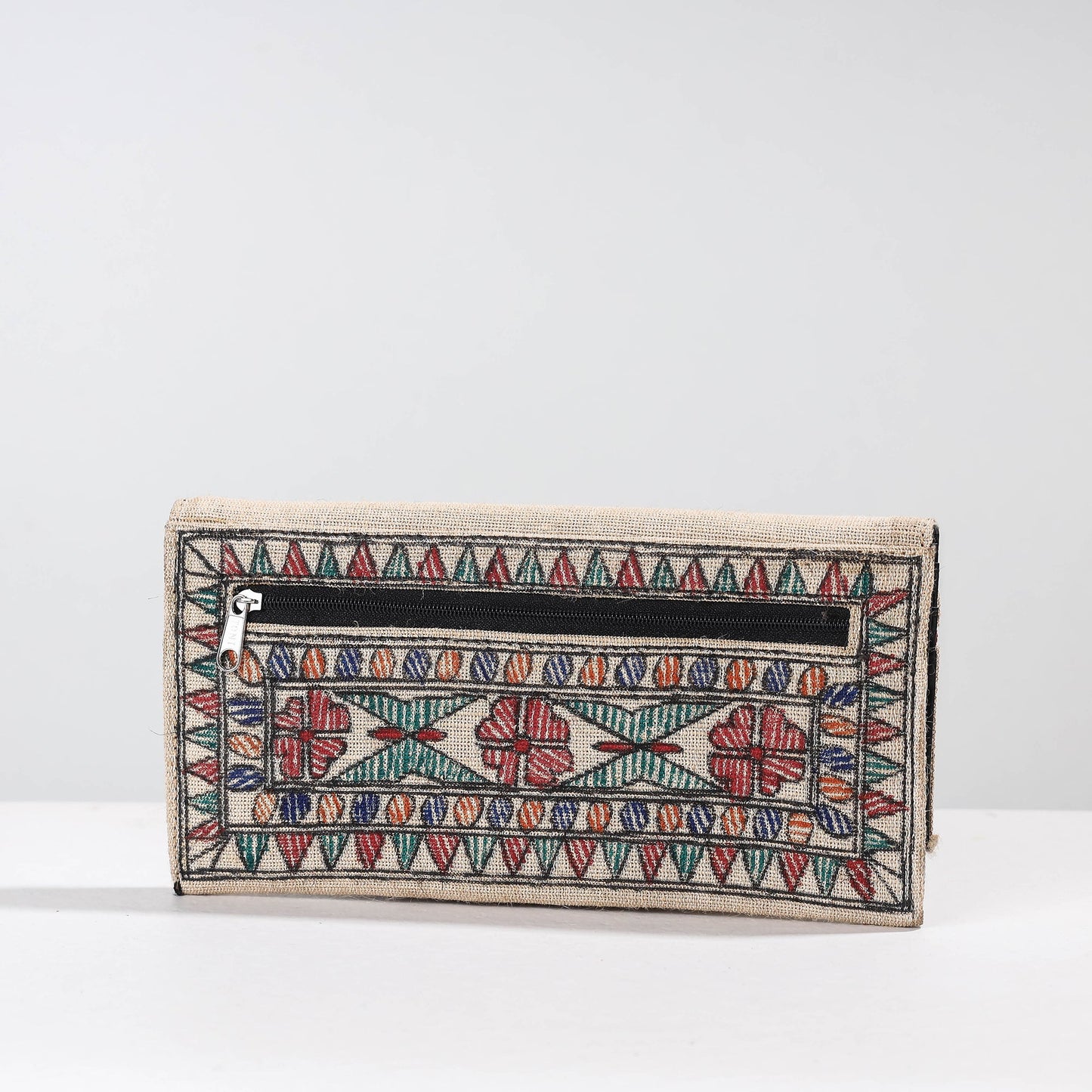 Multicolor Madhubani Handpainted Jute Cotton Clutch