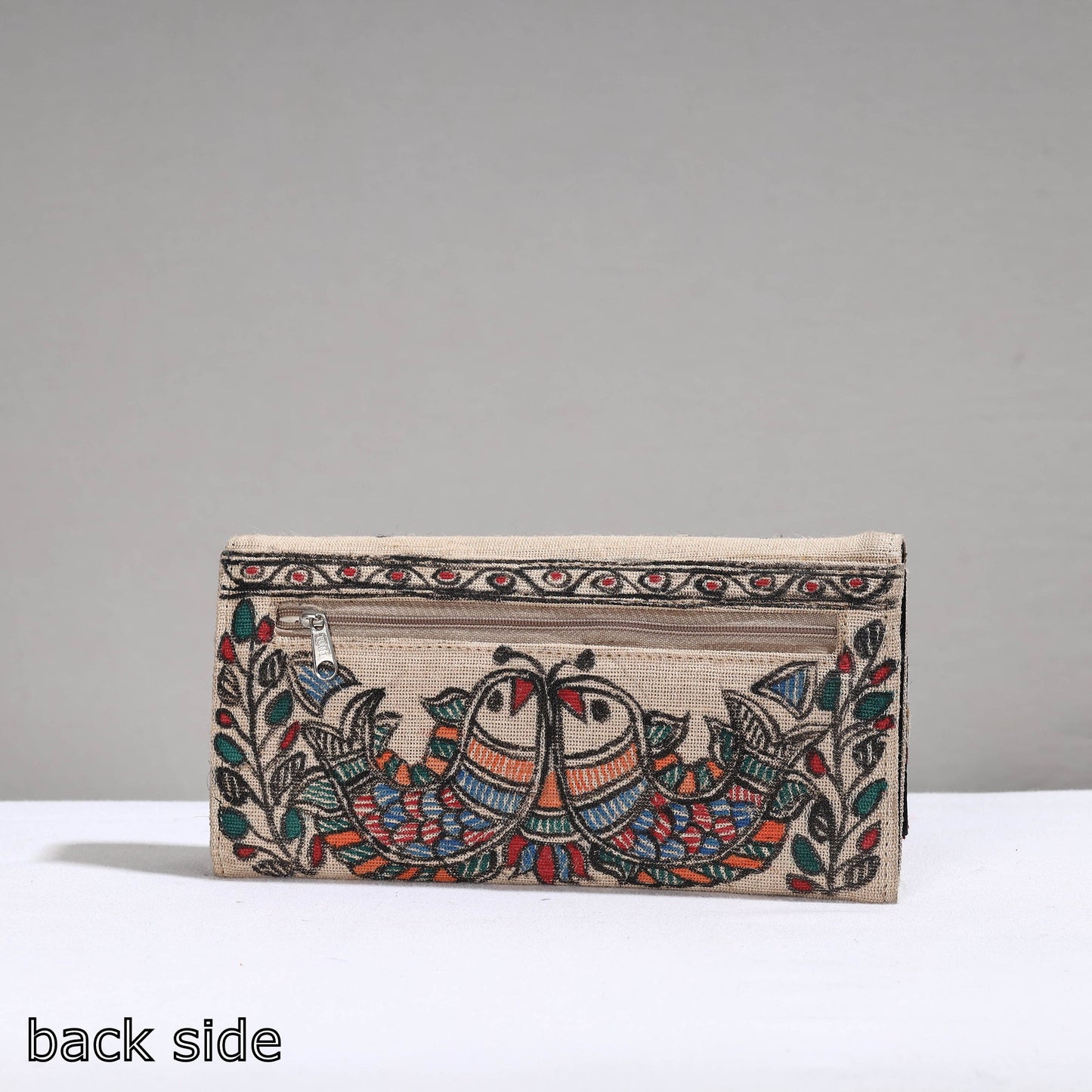 Multicolor Madhubani Handpainted Jute Cotton Clutch