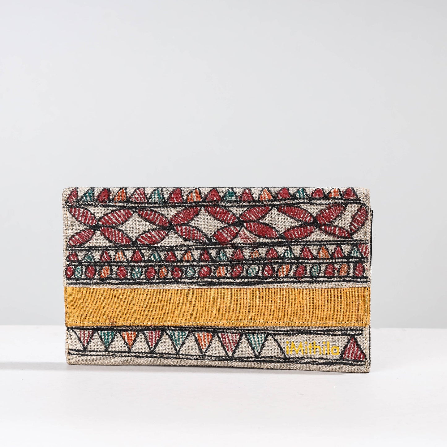 Multicolor Madhubani Handpainted Jute Cotton Clutch