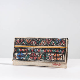 Multicolor Madhubani Handpainted Jute Cotton Clutch