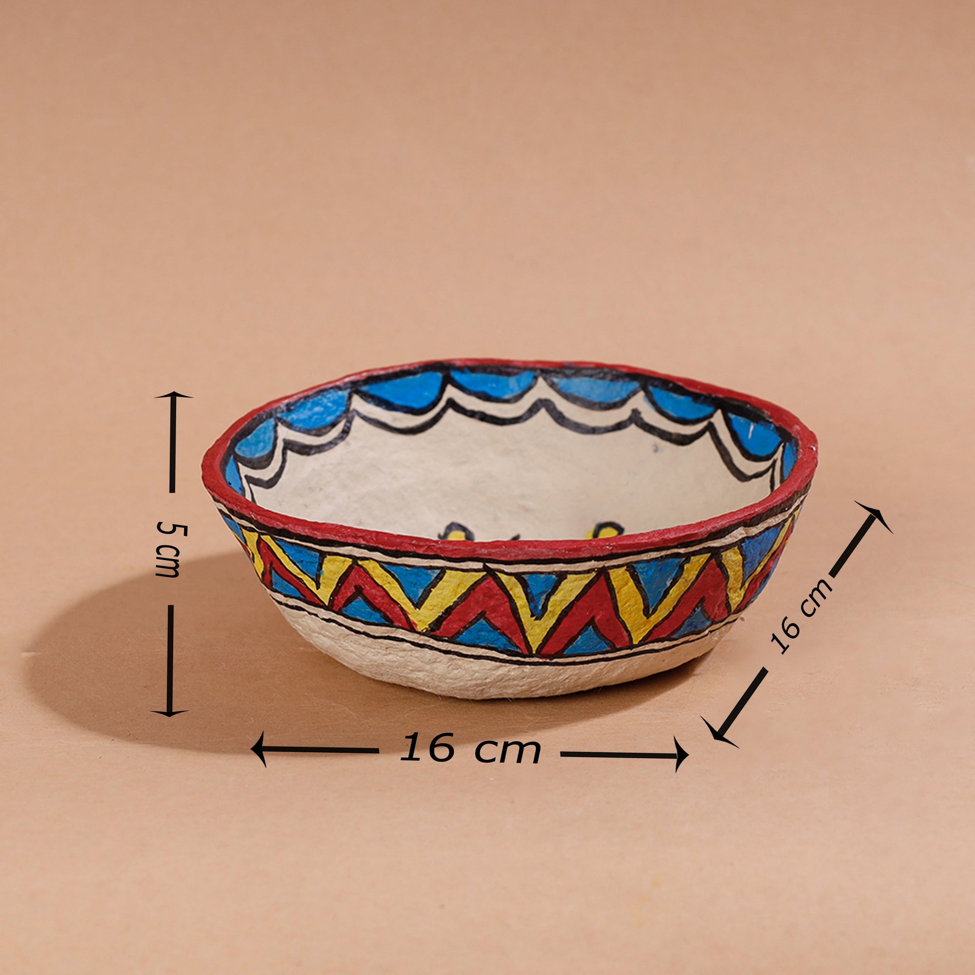 Multicolor - Madhubani Handpainted Paper Mache Home Decor Bowl (6 x 6 in)