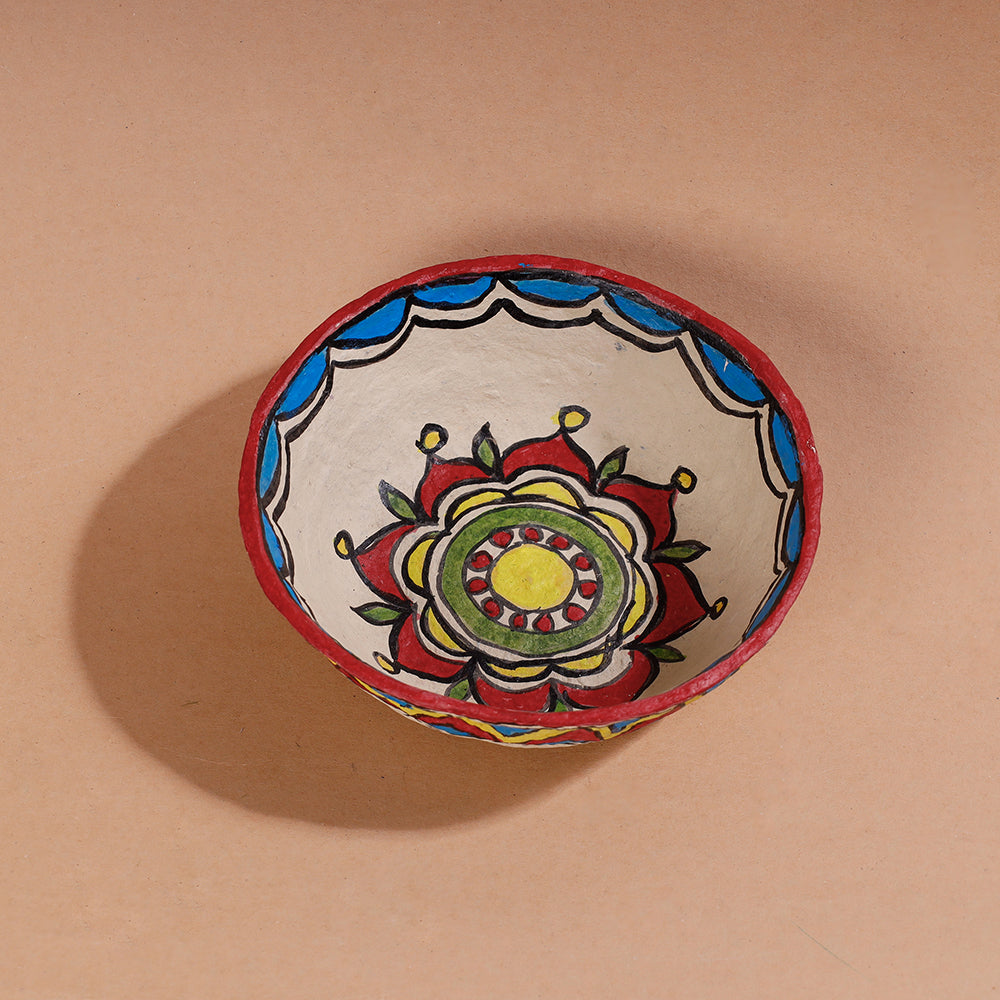 Multicolor - Madhubani Handpainted Paper Mache Home Decor Bowl (6 x 6 in)