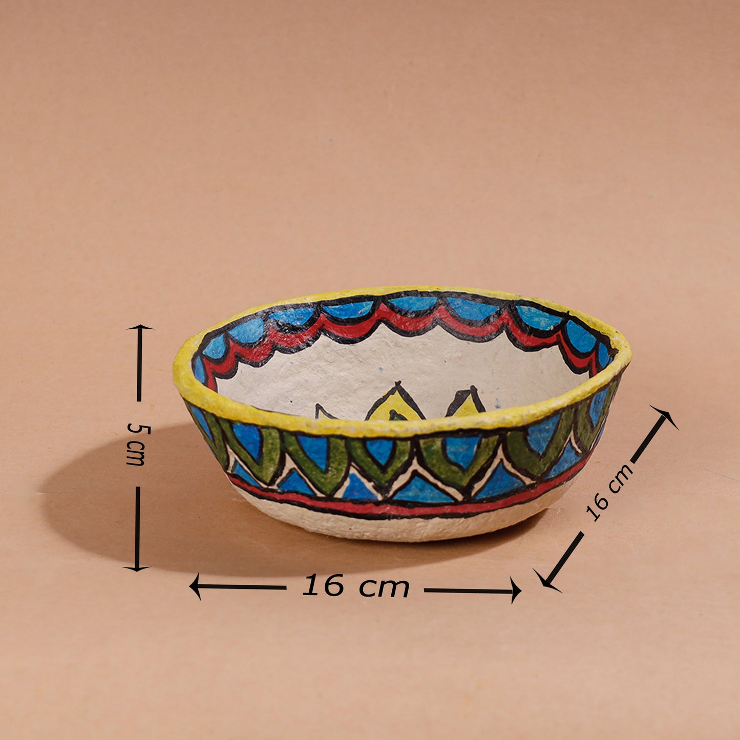 Multicolor - Madhubani Handpainted Paper Mache Home Decor Bowl (6 x 6 in)