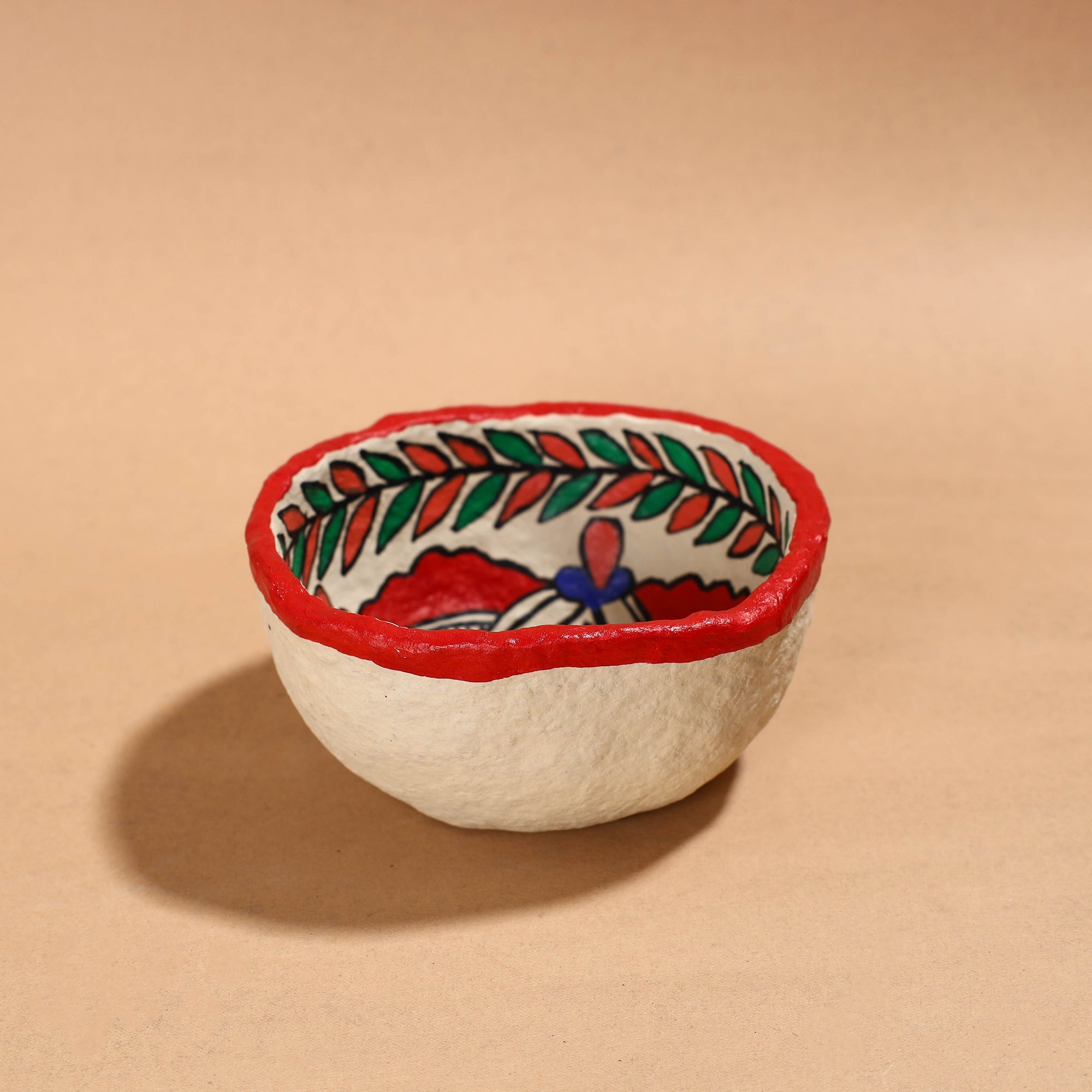 Madhubani Handpainted Paper Mache Home Decor Round Bowl