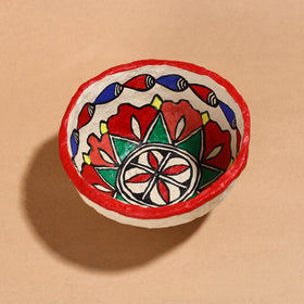 Madhubani Handpainted Paper Mache Home Decor Round Bowl 