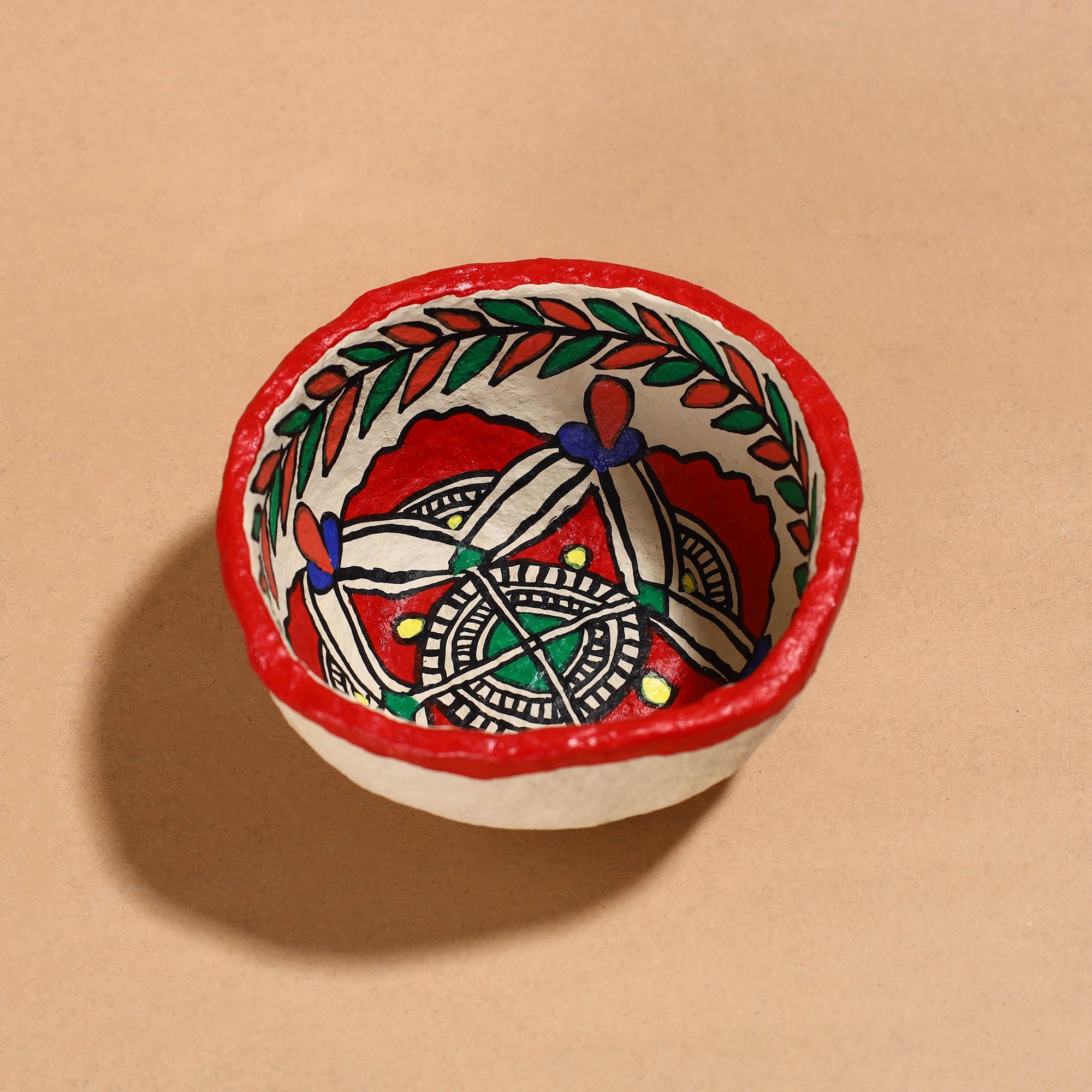 Madhubani Handpainted Paper Mache Home Decor Round Bowl
