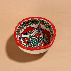 Madhubani Handpainted Paper Mache Home Decor Round Bowl