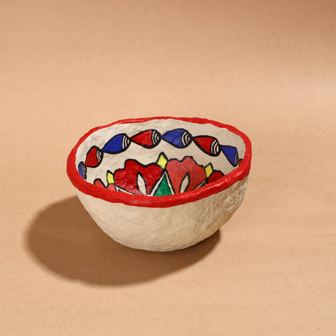 Madhubani Handpainted Paper Mache Home Decor Round Bowl 