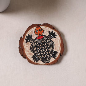 Madhubani handpainted pine wood coaster (set of 2) 13