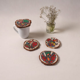 Madhubani handpainted pine wood coaster (set of 4) 01