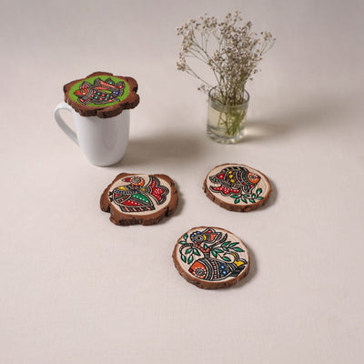 Madhubani handpainted pine wood coaster (set of 4) 02