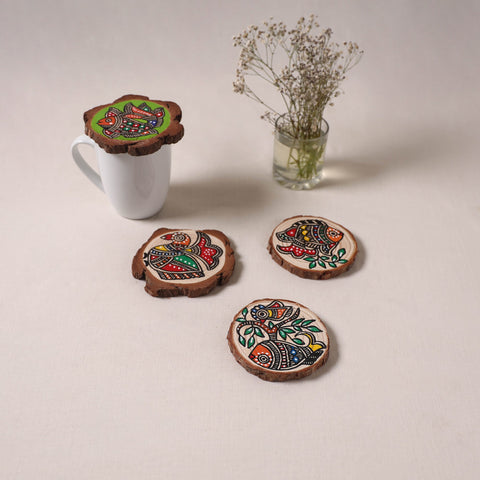 Madhubani handpainted pine wood coaster (set of 4) 02