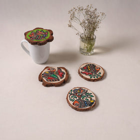 Madhubani handpainted pine wood coaster (set of 4) 02