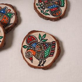 Madhubani handpainted pine wood coaster (set of 4) 03